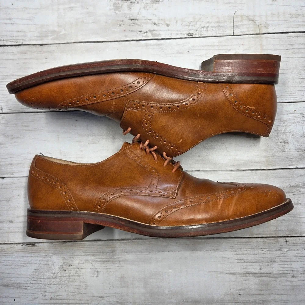 Cole Haan Grand.OS Wingtip Oxford Dress Shoe Men 9.5M British Tan Leather C12845